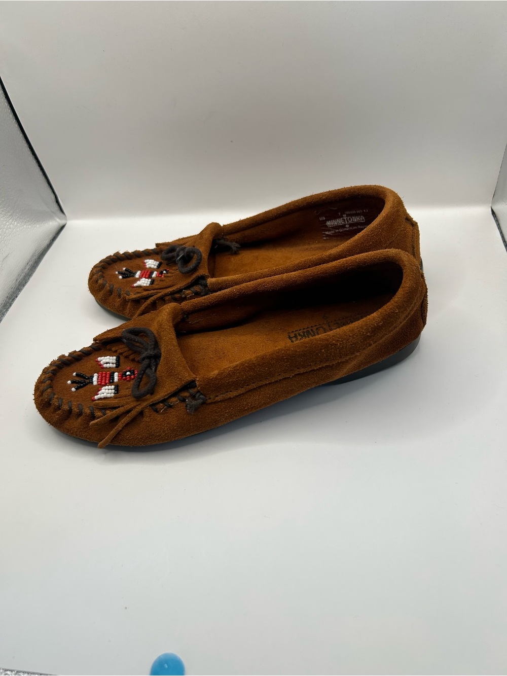 Minnetonka Thunderbird Moccasins Womens 7 Brown Suede Beaded Fringe Flats 173 - Picture 4 of 4
